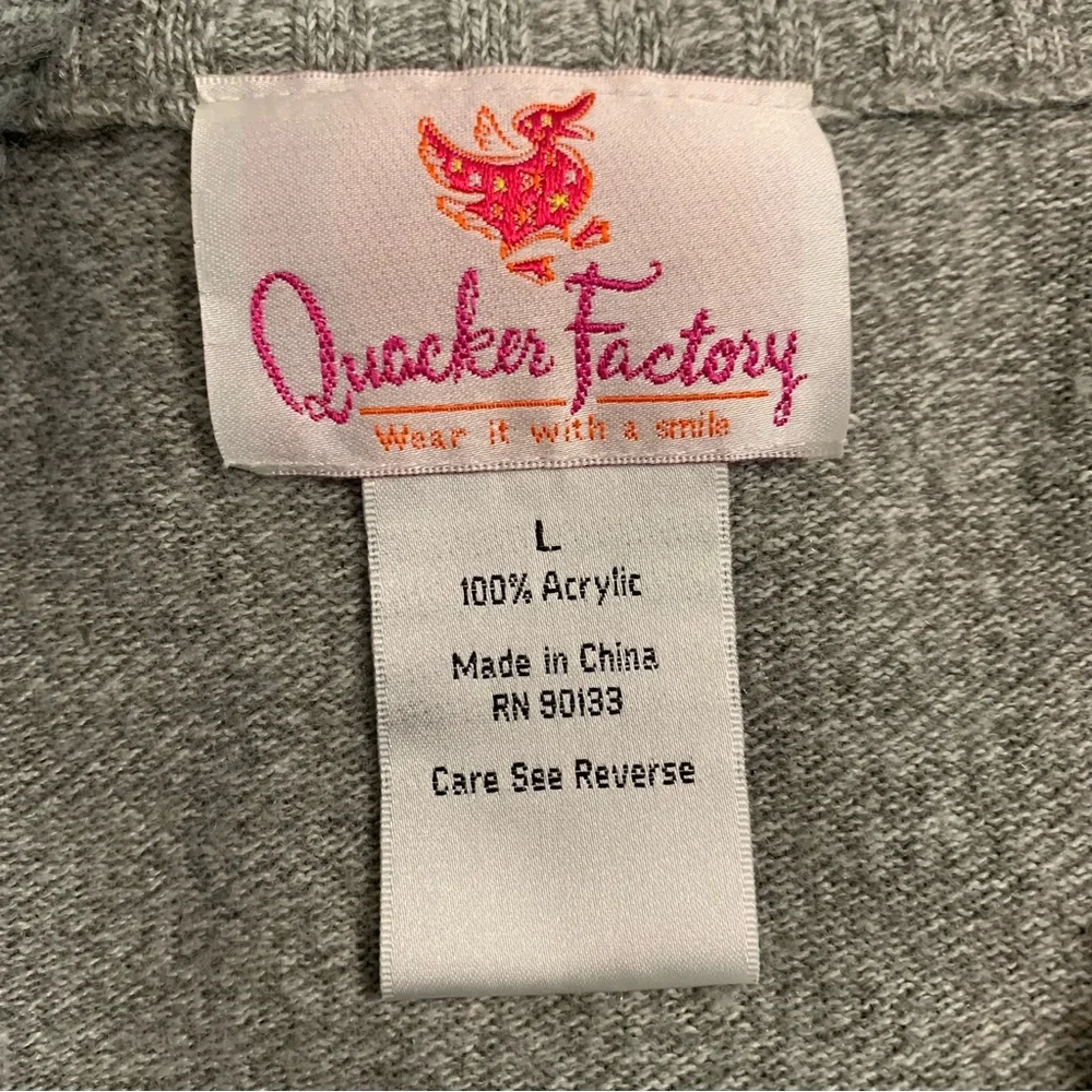 Quacker Factory Zip Up Jacket Sweater Women's Rhinestones Gray Size Large